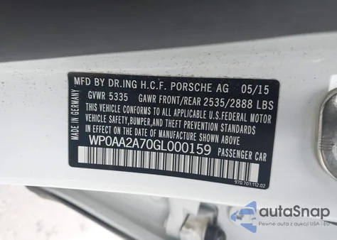 2016 Porsche Panamera 4 from USA, damaged, VIN WP0AA2A70GL000159